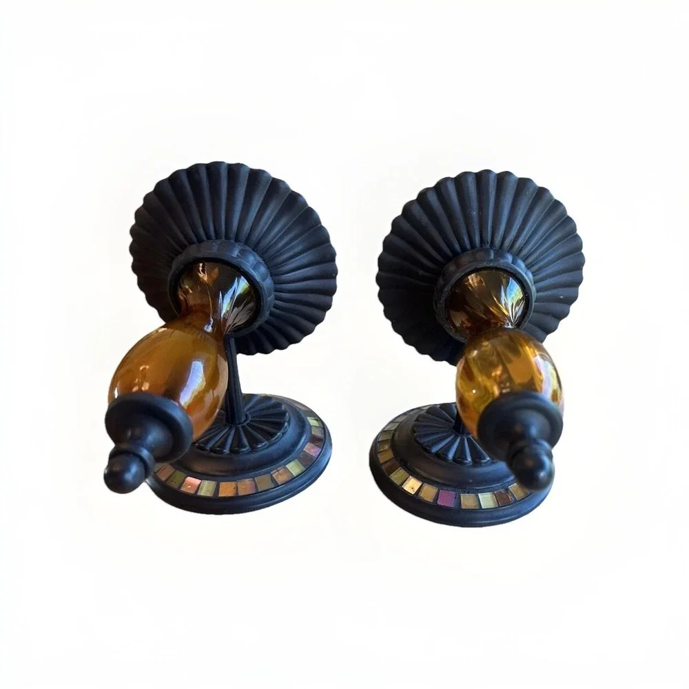 PartyLite Global Fusion Candle Holders Mosaic Glass Pair Of Wall Sconce Retired